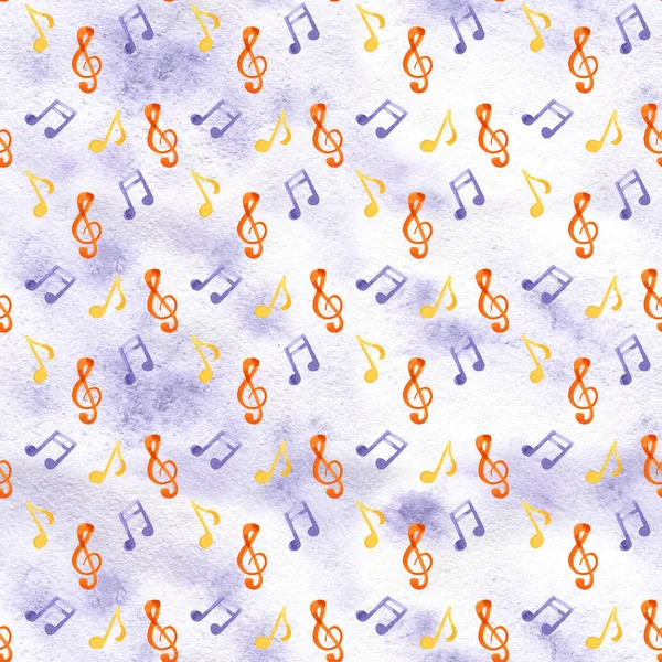 Um padrão sem costura com instrumentos de música desenhados à mão em uma textura de fundo aquarela . — Fotografia de Stock
