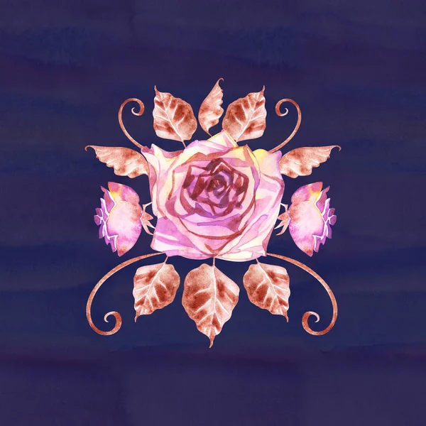 Bouquet bohemio inferior con rosas. Composición decorativa para la invitación a la boda y guardar la tarjeta de fecha. Ilustración en acuarela — Foto de Stock