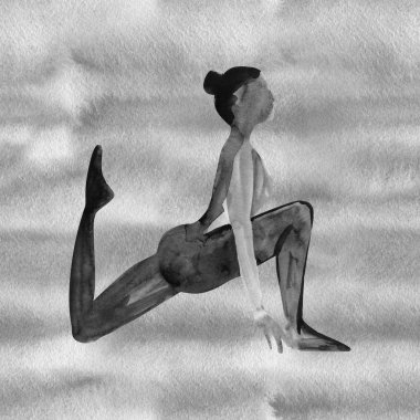 Yoga, gevşeme ve meditasyon pratik. Suluboya siluet.