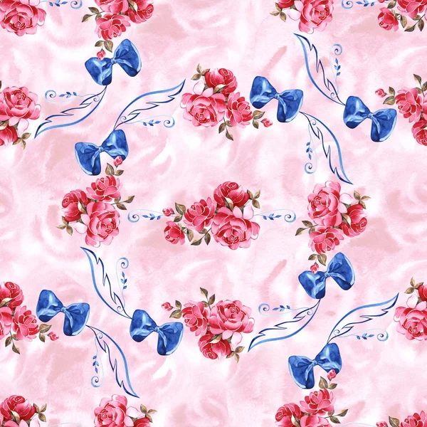 밝은 모란과 단풍의 꽃다발과 수채화 손으로 그린 아름다운 원활한 패턴 — 스톡 사진