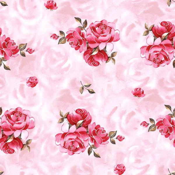 Modello floreale ad acquerello con rosa inglese delicatamente rosa e fiori primaverili. Vintage modello senza soluzione di continuità . — Foto Stock