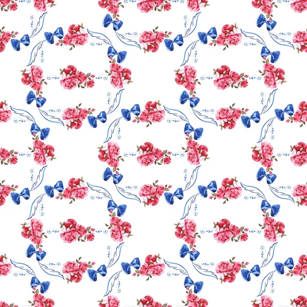 Aquarelle motif floral avec délicatement rose Anglais rose et fleurs de printemps. Modèle sans couture Vintage . — Photo