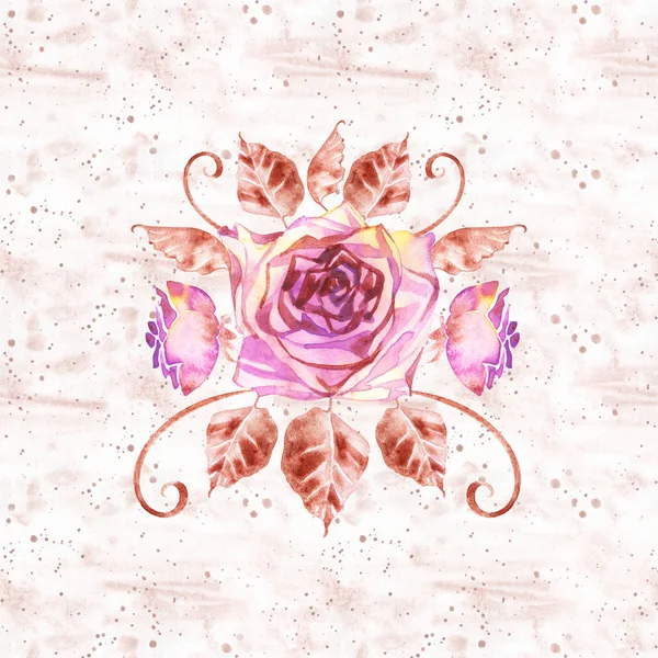 Bohemiska blombukett med rosor. Dekorativa sammansättning för bröllopsinbjudan och spara datum kortet. Akvarell illustration — Stockfoto