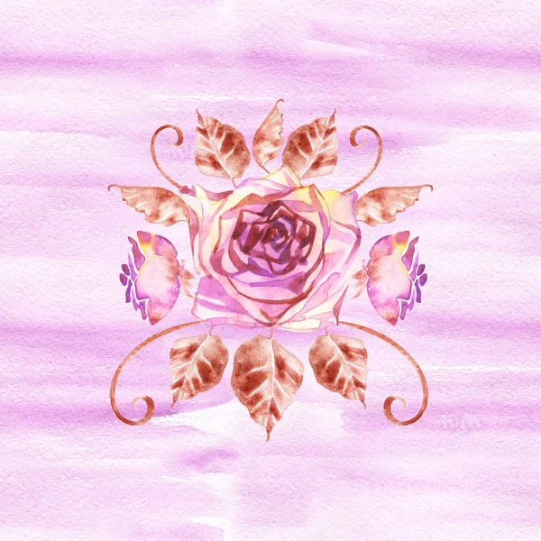 Boheemse bloemboeket met rozen. Decoratieve compositie voor bruiloft uitnodiging en sla de datum kaart. Aquarel illustratie — Stockfoto
