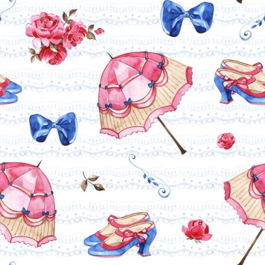 Suluboya vintage dikişsiz desen. 1900'lerde el çizilmiş grafik moda kroki.