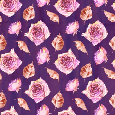 Suluboya güller dikişsiz desen. Boho güller ile dikişsiz doku. El boyalı vintage bahçe arka plan.