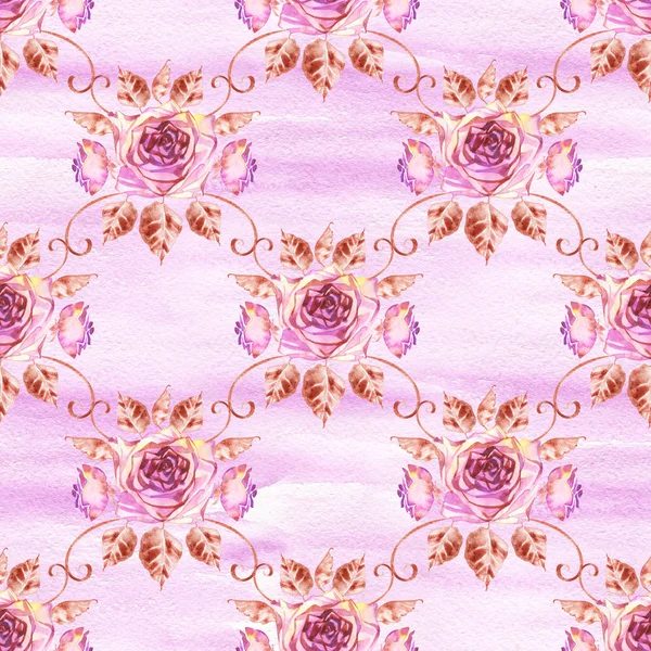 Aquarel rozen naadloze patroon. Naadloze textuur met Boho rozen. Handgeschilderde Vintage tuinieren achtergrond. — Stockfoto