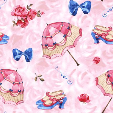 Suluboya dikişsiz desen. Vintage şemsiyeli duvar kağıdı. Elle çizilmiş vintage doku.