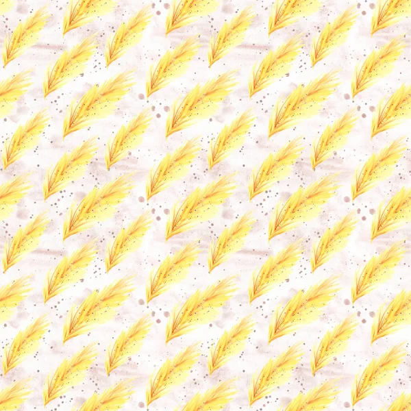 Acuarela pintada a mano plumas amarillas ilustración patrón sin costura aislado sobre fondo blanco. Textura sin costuras con plumas dibujadas a mano. Ilustración para su diseño. Colores brillantes . —  Fotos de Stock