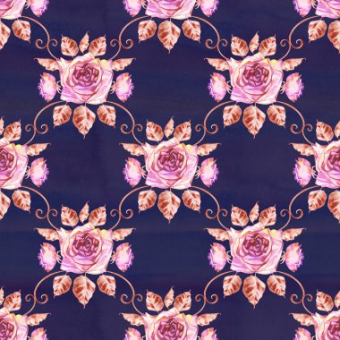 Suluboya güller dikişsiz desen. Boho güller ile dikişsiz doku. El boyalı vintage bahçe arka plan.