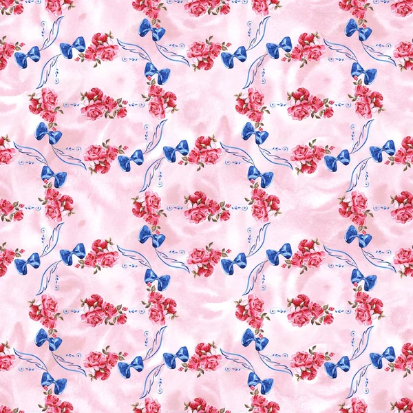Patrón floral de acuarela con rosa inglesa suavemente rosada y flores de primavera. Patrón sin costura Vintage . — Foto de Stock