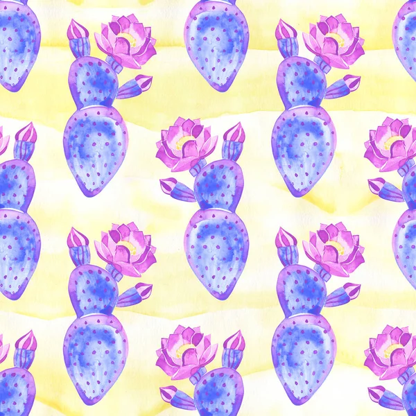 Akvarell handritad exotisk botanik blå kaktusar illustration sömlöst mönster isolerat på vit bakgrund — Stockfoto
