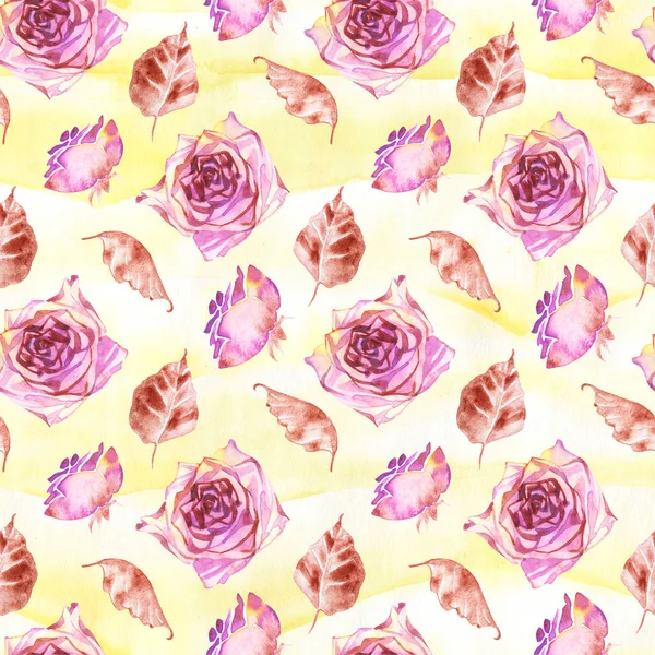 Aquarelle roses motif sans couture. Texture sans couture avec des roses boho. Fond de jardinage vintage peint à la main . — Photo