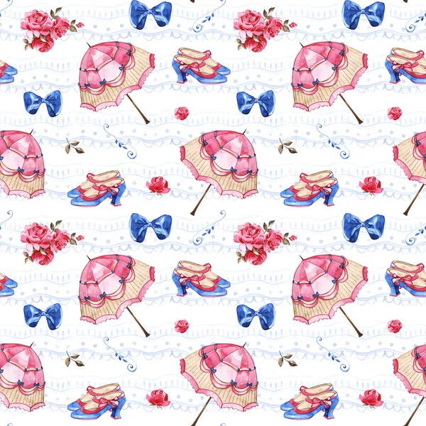 수채화 매끄러운 패턴입니다. 빈티지 우산 벽지. 손으로 그린 빈티지 텍스처. — 스톡 사진