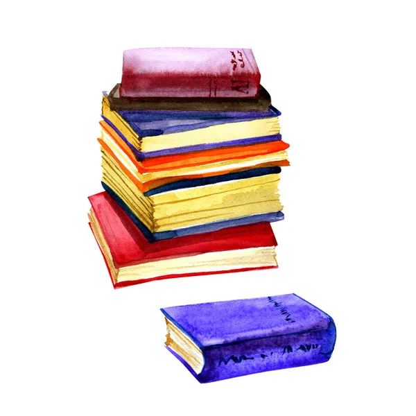 Aquarell-Illustration von Büchern. original handgezeichnete alte geschlossene Schulbücher isoliert auf weißem Hintergrund. Schulgestaltung. Clipart-Elemente — Stockfoto