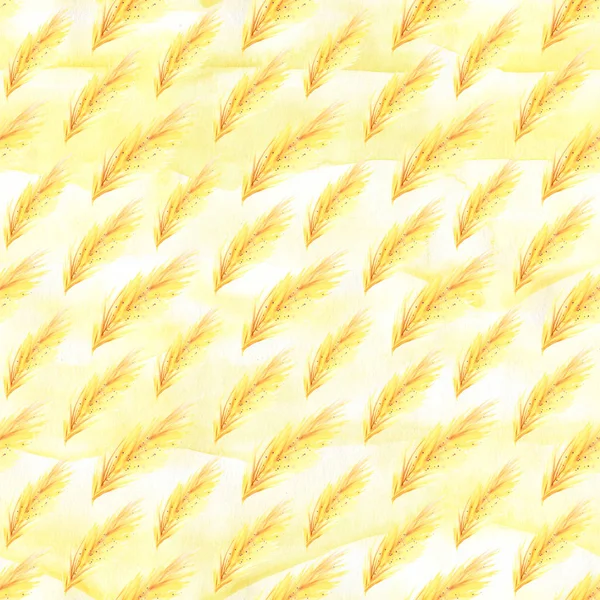 Akwarela ręcznie malowane żółte pióra ilustracja bezszwowe wzór na białym tle. Płynna tekstura z ręcznie rysowanych piór. Ilustracja dla projektu. Jasne kolory. — Zdjęcie stockowe