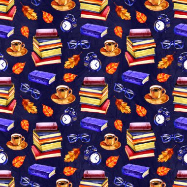 Kitap ile Sonbahar ruh sorunsuz suluboya desen. El boyaması tekrarlayan romantik illüstrasyon.