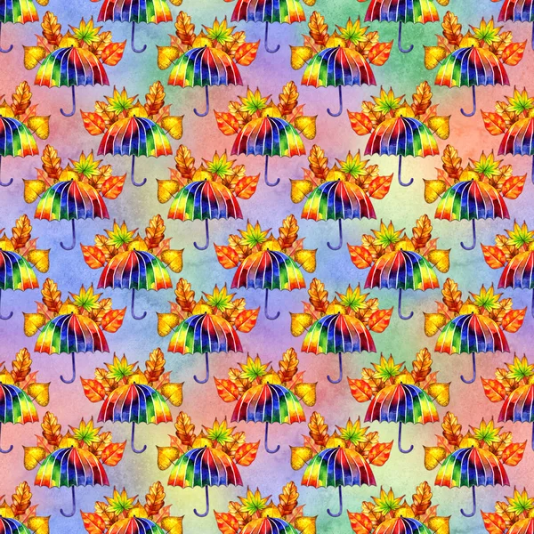 Aquarelle motif sans couture avec parapluies arc-en-ciel. Clipart numérique pour l'impression — Photo