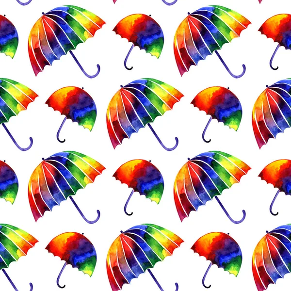 Plynulý vzorek akvarel s duhovými deštníky. Digitální Klipart pro tisk — Stock fotografie