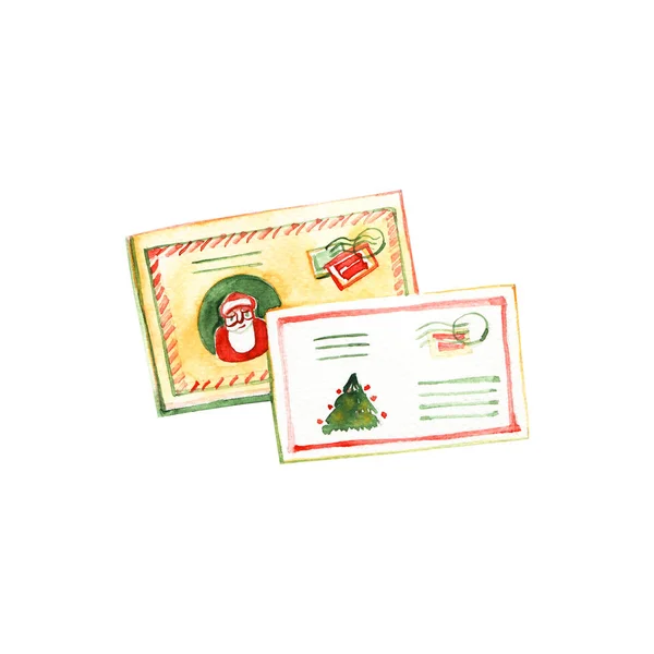 Santa Claus brief. Hand getekende aquarel illustratie op een witte achtergrond — Stockfoto