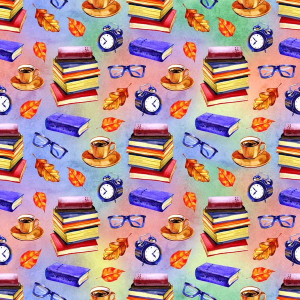 Kitap ile Sonbahar ruh sorunsuz suluboya desen. El boyaması tekrarlayan romantik illüstrasyon.