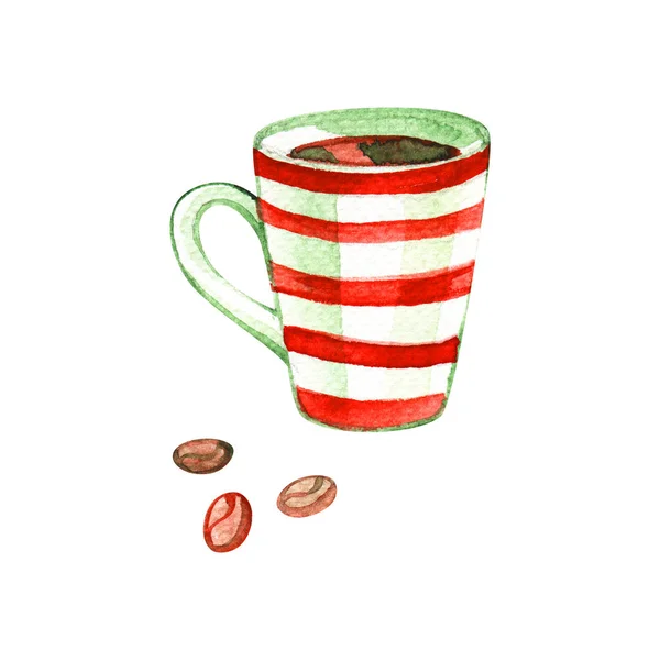 水彩カップ、コーヒー、ホットチョコレート、白い背景に隔離. — ストック写真