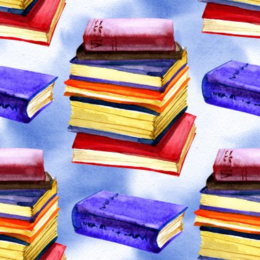 Suluboya Kitap dikişsiz desen. Suluboya dokusu. Okul temalı tasarıma geri dönelim. Kırmızı, Yeşil, Mavi Beyaz fon.