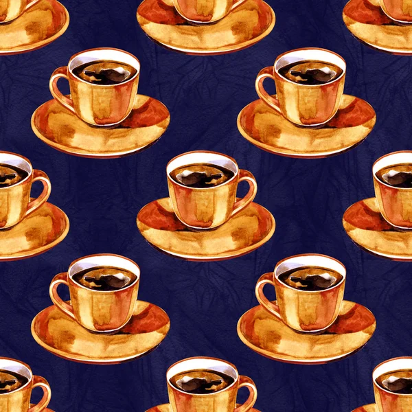 Patrón sin costura de acuarela de tazas de color con café. Ilustración para su diseño. Colores brillantes . — Foto de Stock