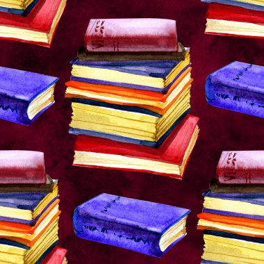 Suluboya Kitap dikişsiz desen. Suluboya dokusu. Okul temalı tasarıma geri dönelim. Kırmızı, Yeşil, Mavi Beyaz fon.