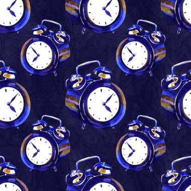 Çalar saat sorunsuz suluboya arka plan. Zamanlayıcı, son tarih acele ve uyandırmak kavramı, sanat Duvar Kağıdı, ambalaj, tekstil, web sitesi arka plan. Beyaz arka planda suluboya çalar saat