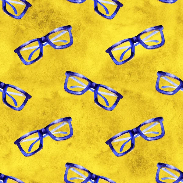 수채화 빈티지 안경, 원활한 패턴 손으로 그린 수채화 일러스트 — 스톡 사진