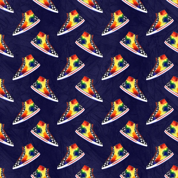 Акварель разноцветные кроссовки бесшовный узор. Цветная иллюстрация — стоковое фото