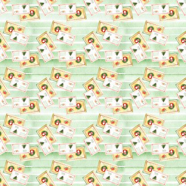 Suluboya Doğum günü dekor büyük seamless modeli zarf ve hediye kutusu ile. El Hava balonları, buket çiçek, anahtar üzerinde izole beyaz arka plan boyalı. Tatil çizimler