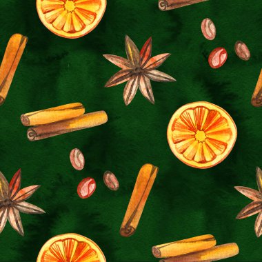 Tasarım, suluboya için mulled sıcak şarap ve çiçek elemanları ile Dikişsiz doodle arka plan