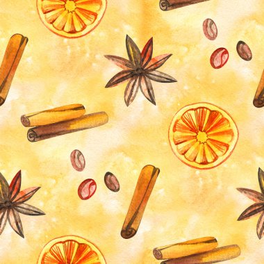 Sıcak çikolata dikişsiz desen. Sıcak içecekler Noel arka plan. Suluboya illüstrasyon