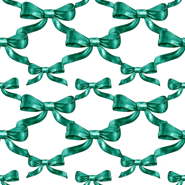 Aquarel satijn groene boog naadloze patroon op witte achtergrond. — Stockfoto