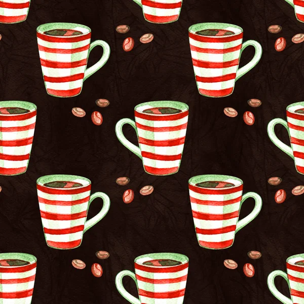 Akvarell Christmas söta illustrationer samling. Holiday kaffe sömlös bakgrund. Julmönster för scrapbook och design — Stockfoto