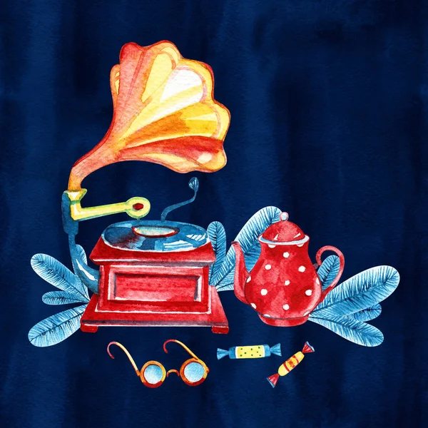 ヴィンテージグリーティングハンド描かれた水彩カード - メリークリスマス — ストック写真