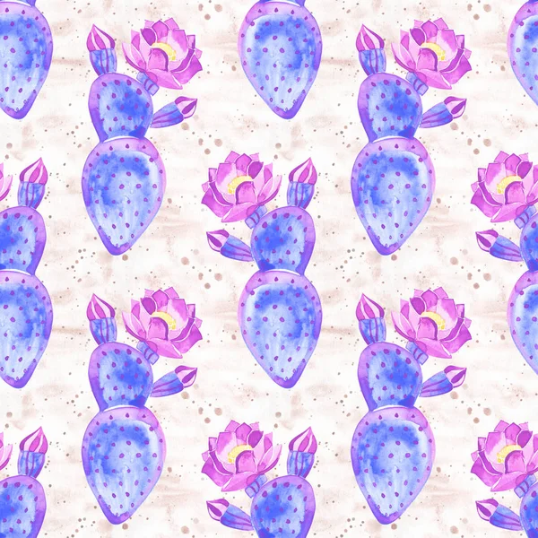 Acuarela dibujado a mano exótica botánica cactus azules ilustración patrón sin costura aislado sobre fondo blanco — Foto de Stock