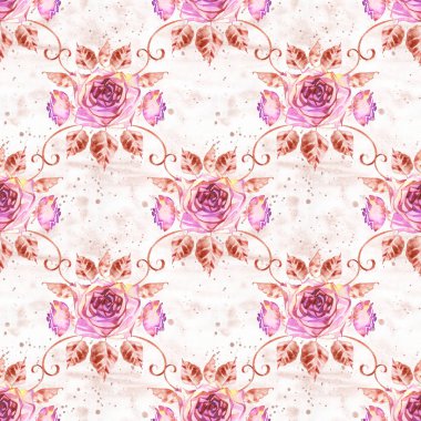 Suluboya güller dikişsiz desen. Boho güller ile dikişsiz doku. El boyalı vintage bahçe arka plan.