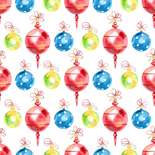 Акварельний різдвяний візерунок. Різдвяні кульки з прикрасами — стокове фото