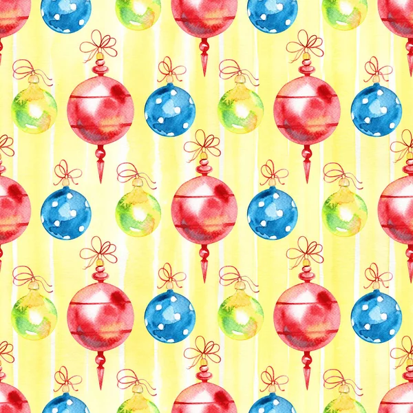 Seamless pattern with Christmas and New Year elements. Watercolor illustration. — Stock Photo, Image
