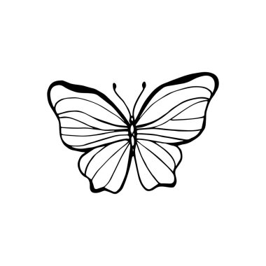 Noktalı, spiralli, üçgenli inanılmaz sinek kelebeği. Vahşi yaşam böceği. Vektör. Düğün davetiyeleri, kartlar, biletler, tebrikler, marka, logo, etiket için yaratıcı bohem konsepti. Siyah beyaz