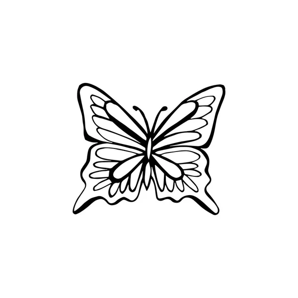 Increíble mariposa mosca con puntos, espirales, triángulos. Insecto de la vida salvaje. Vector. Concepto de bohemia creativa para invitaciones de boda, tarjetas, entradas, felicitaciones, marca, logotipo, etiqueta. Blanco y negro — Vector de stock