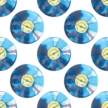 Seamless vintage gramophone pattern. Watercolor illustration background clipart