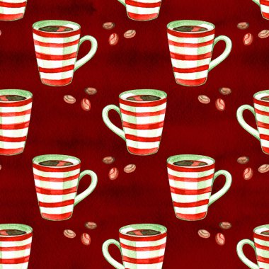 Suluboya noel sevimli resimler koleksiyonu. Tatil kahve sorunsuz arka plan. Not defteri ve tasarım için Noel deseni