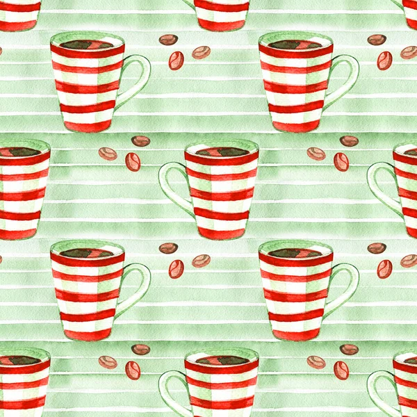 Hot chocolate seamless pattern. Hot drinks Christmas background. Watercolor illustration — Stock Photo, Image