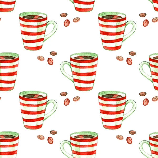Aquarell Weihnachten niedlichen Illustrationen Sammlung. Urlaub Kaffee nahtlosen Hintergrund. Weihnachtsmuster für Sammelalbum und Design — Stockfoto
