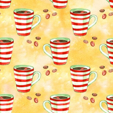 Suluboya noel sevimli resimler koleksiyonu. Tatil kahve sorunsuz arka plan. Not defteri ve tasarım için Noel deseni