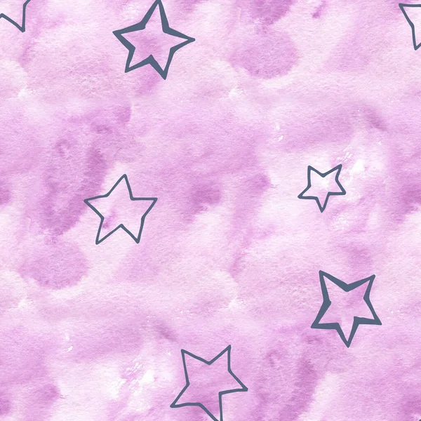 Sömlösa stjärnor mönster. Akvarell linje firande bakgrund. — Stockfoto